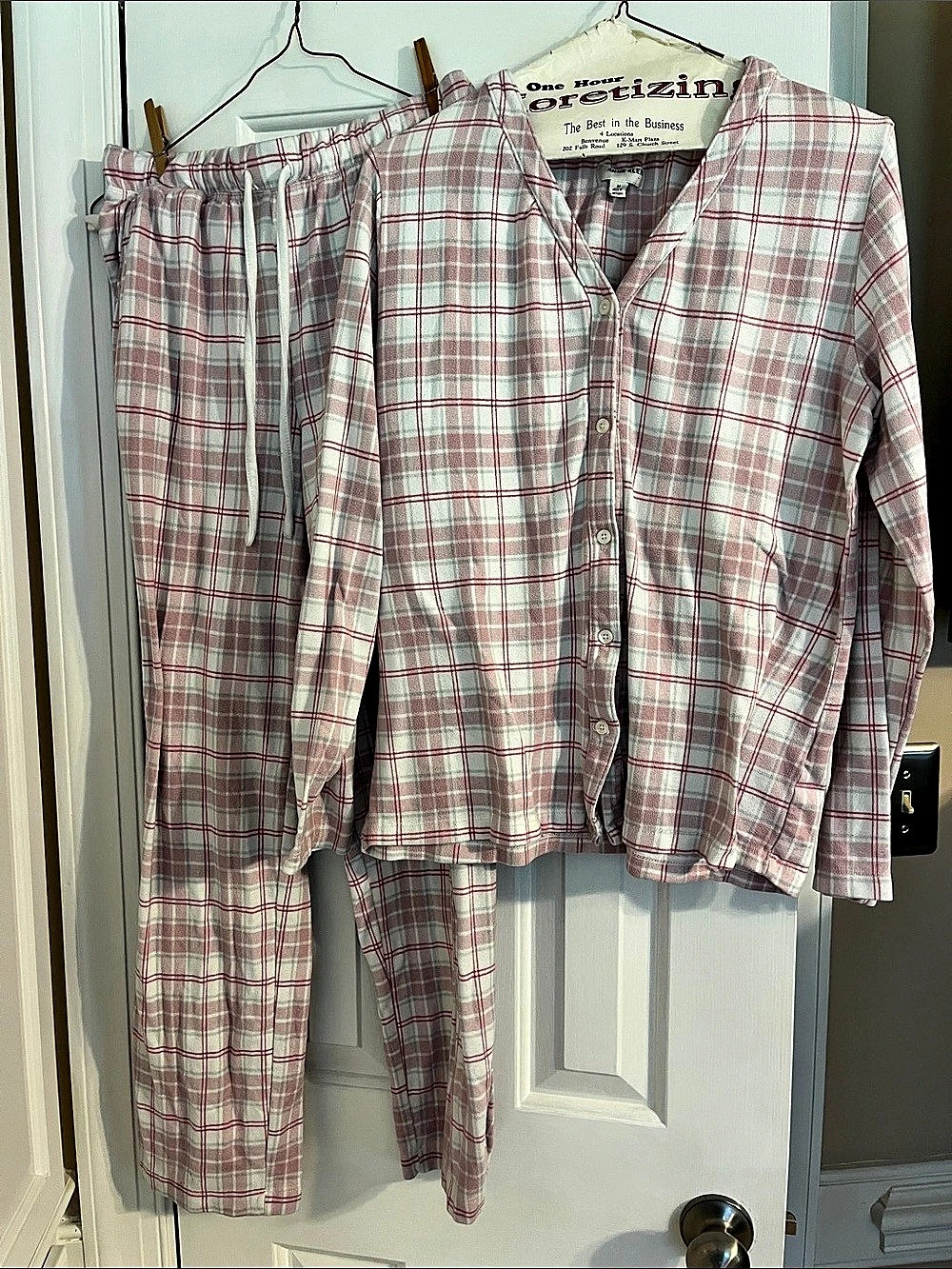 Anne Klein Plaid Long Sleeve Shirt & Pants Two-Piece Pajama Set Pajama Set Pink